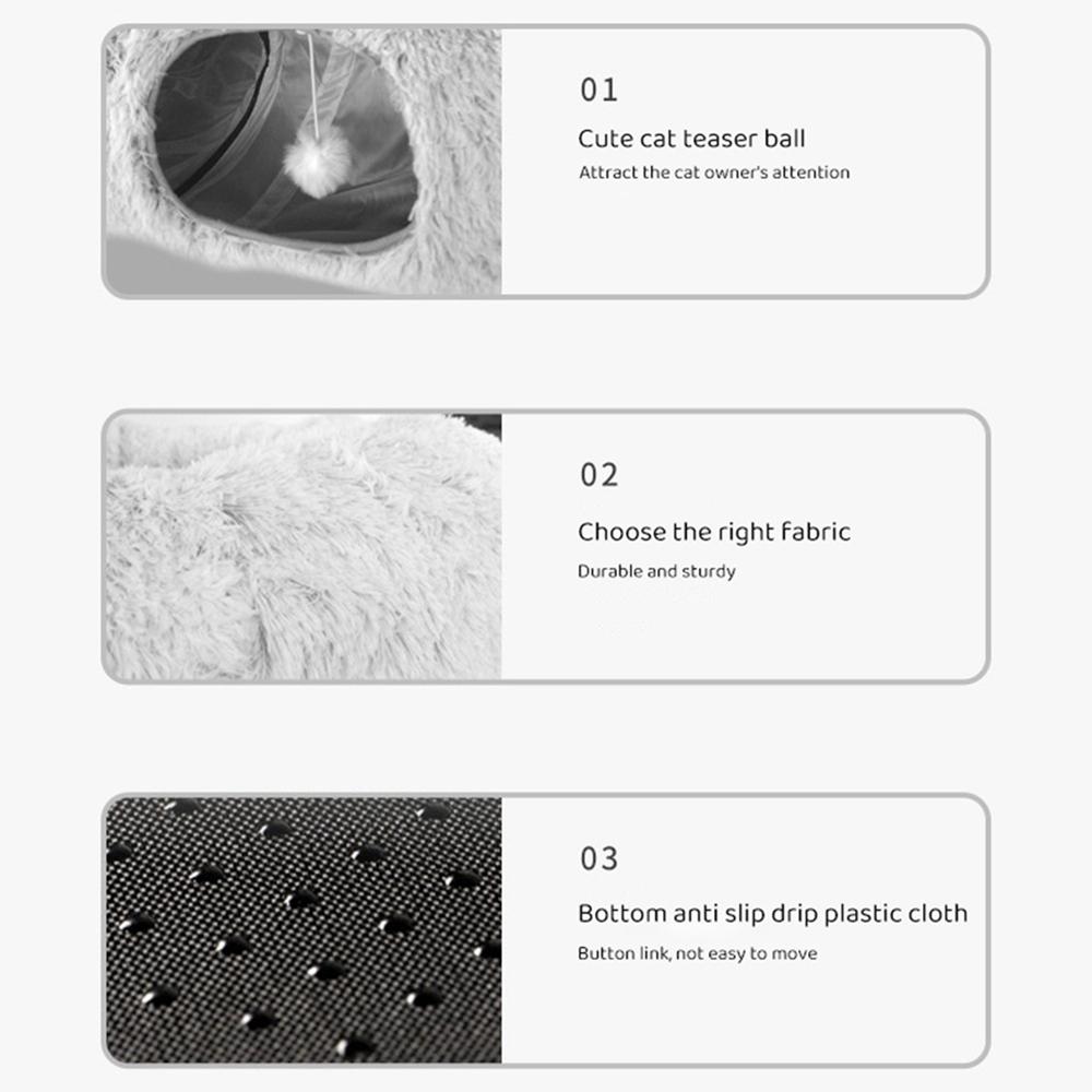 2 In 1 Soft Plush Cat Beds House Funny Cat Tunnel Toy Round Cat Dog Sleeping Bed Nest for Small Dogs Kittens Cushion Mat Kennel