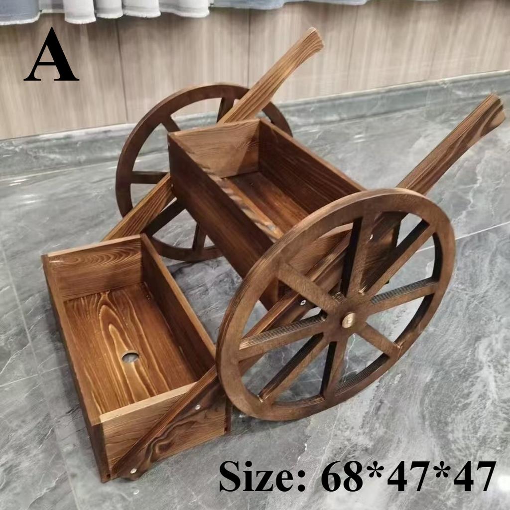 Wooden Wagon Garden Decor Rustic Flower Pot Planters Indoor Outdoor for Backyard Balcony Outside Wheelbarrow Planter for Patio