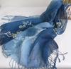 Gradient Blue Color Linen Soft Scarves Women Tie Dyed Ethnic Design Scarf Summer Travel Sunscreen Long Shawl 60x185cm