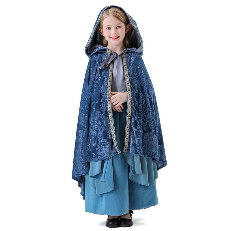 Halloween children's elf princess costume dress cape set medieval court dress