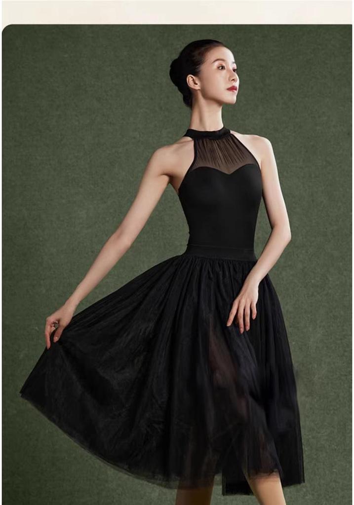 Adult Women's Sleeveless Halterneck Ballet Dance Leotard with Mesh Splice
