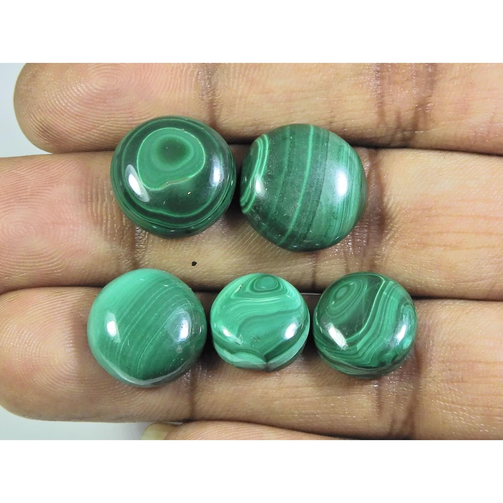 

12-15 MM Natural Green Malachite Round Cabochon Loose Gemstone 5Pcs Lot A-574