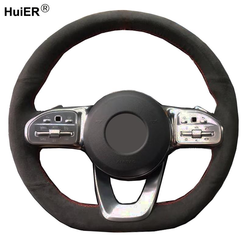 Hand Sewing Car Steering Wheel Cover Suede Cow Leather For Mercedes-Benz A-Class W177 C-Class W205 E-Class W213 S-Class W222 GLC