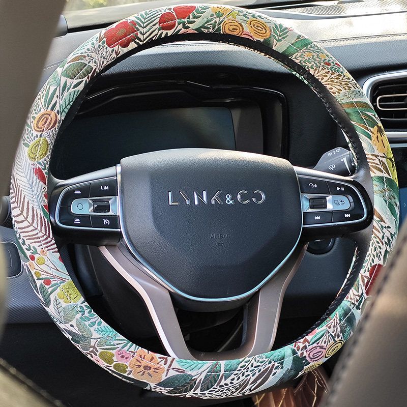 

Steering Wheel Cover, Universal for All Seasons, Fabric, Non-Slip, Sweat-Absorbent, for Women, Round D-Shaped, Not Hot in Summer, Not Cold in Winter Mountain Gardenia [Round]