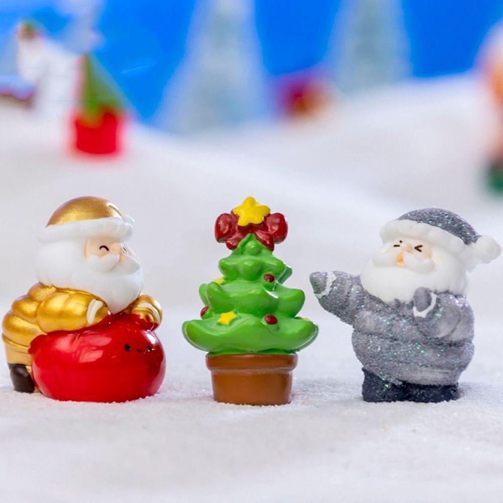 10pcs DIY Mini Santa Claus Ornament Cute Santa Claus Statue  Garden Decoration Accessories