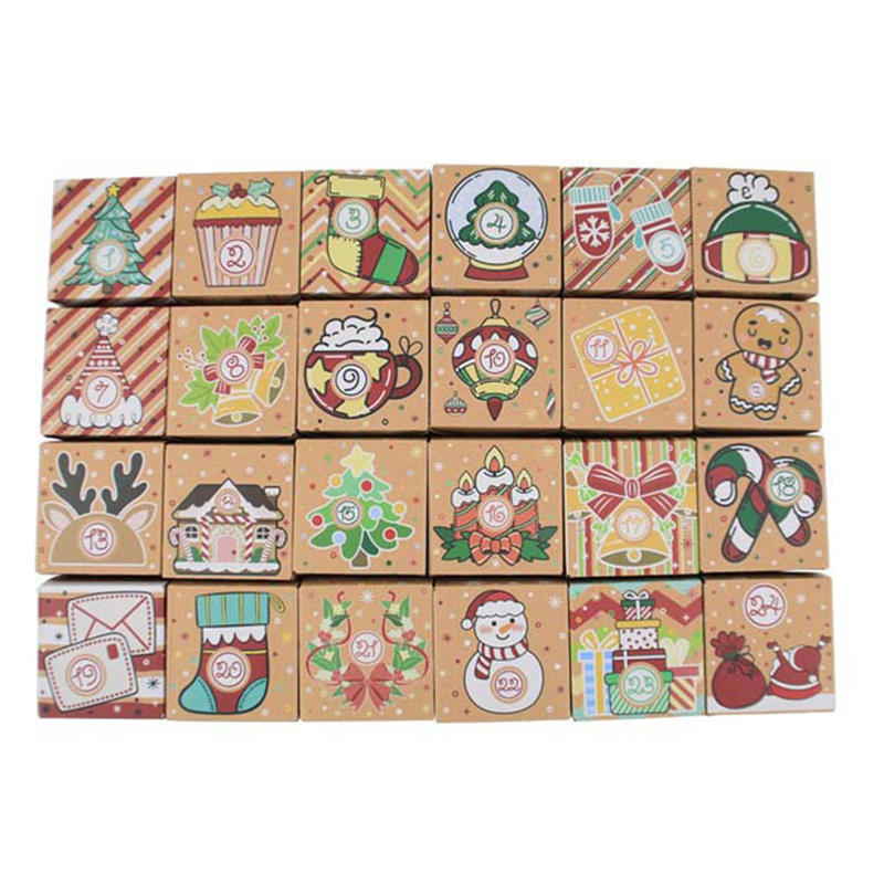 24 Pcs DIY Kraft Paper Christmas Advent Calendar Boxes Christmas Cardboard Number Boxes for Kids Adults School Office Xmas Holiday