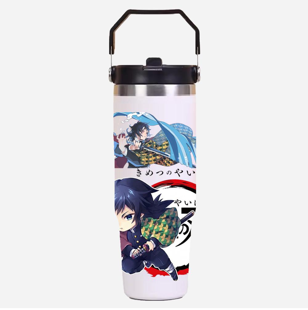 30oz Anime Demon Slayer Printed Simple Solid Color Stainless Steel Thermos Water Cup Thermal Insulation Cold Ice Cup Kid Gift
