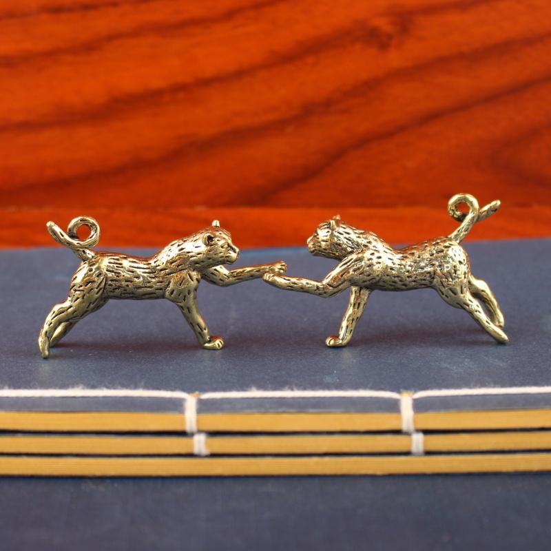 Mini Brass Leopard Statue Vintage Simulated Animal Statue Home Office Desk Decor Ornament Metal Figure Props Toy