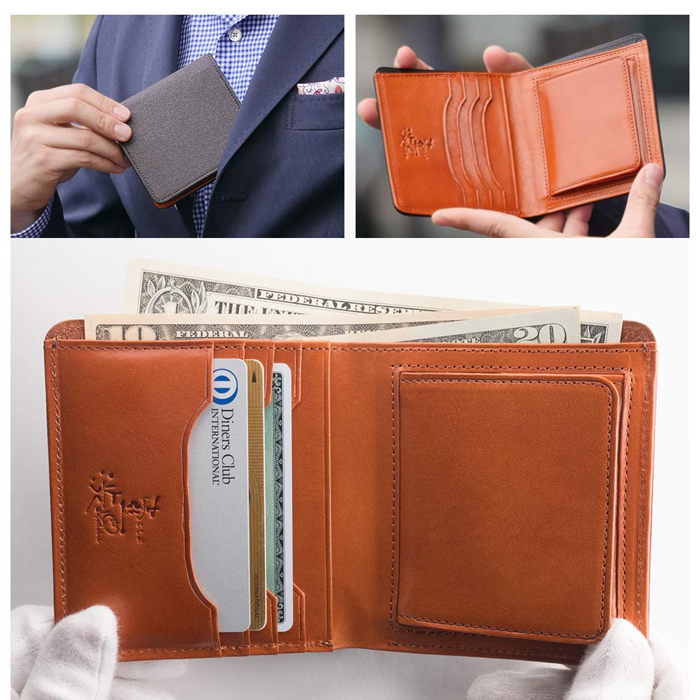 Porte-monnaie Koshibu Box, fabriqué en Italie, portefeuille japonais Persimmon Shibu Ten Thousand Birthday, à deux volets, forme, inclus, pour homme, cuir, Japon,