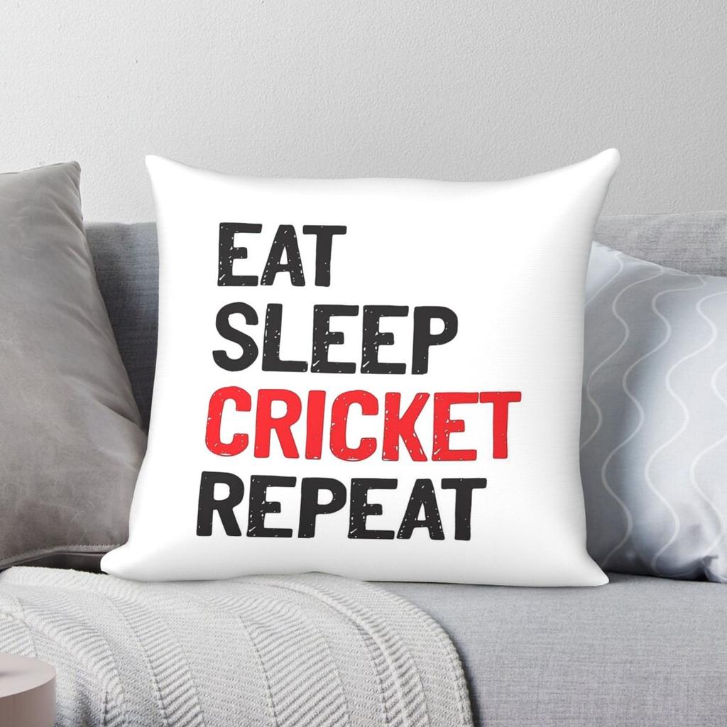 Eat Sleep Cricket Repeat Pillowcase Polyester Linen Velvet Pattern Zip Decor Pillow Case Sofa x