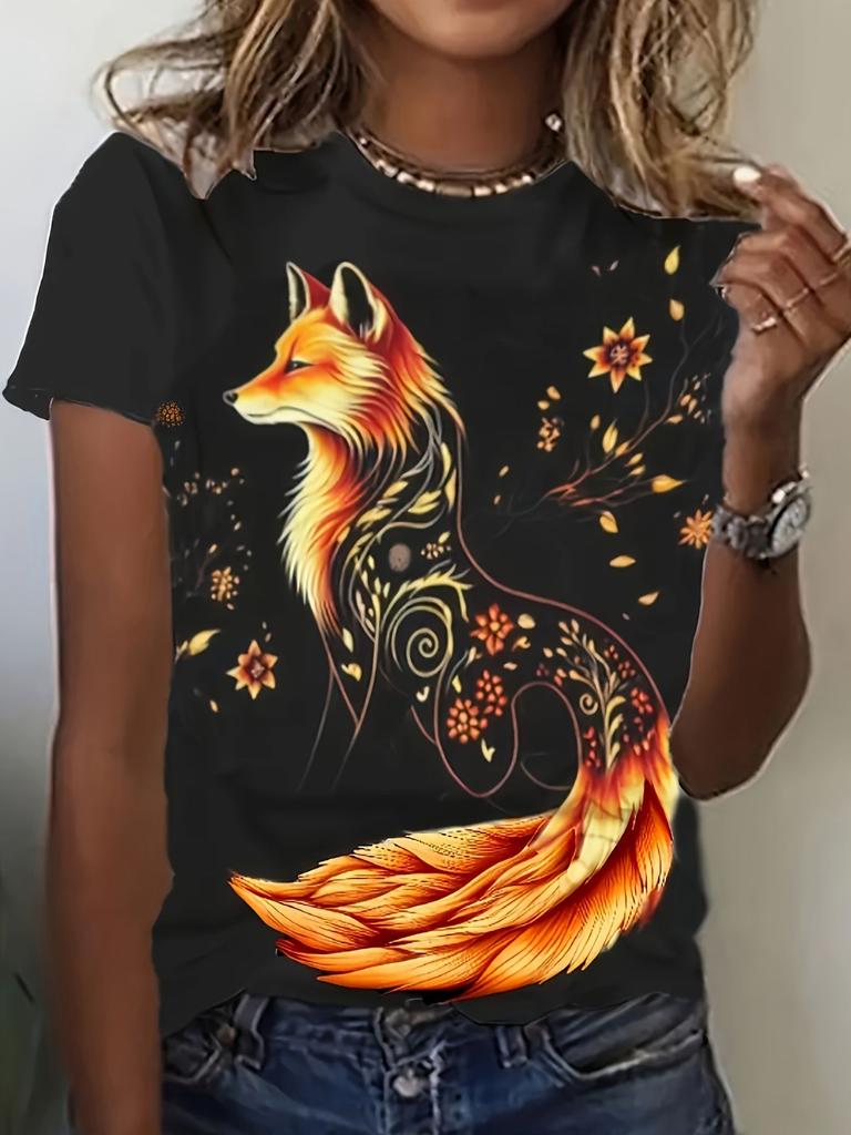 Summer Fox Squirrel T-Shirts Animal 3D Print Fashion Women Round Neck Short Sleeve T Shirt Tees Harajuku Y2K Top Female Clothing
