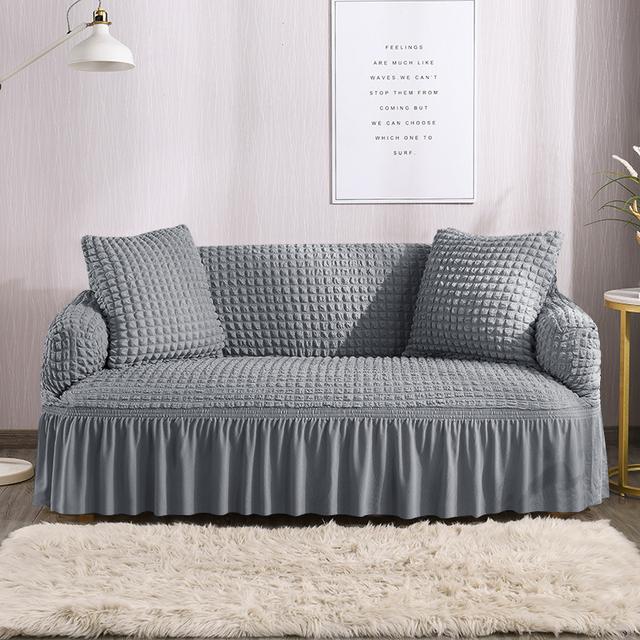 Ruffled Seersucker Sofa Cover for Living Room Thick Elastic Solid Stretch Couch Slipcovers 1/2/3/4 Seater Sofa Armchair Cover