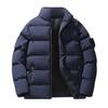 Men Cotton Coat Stand Collar Long Sleeve Zip-up Thickened Cotton Jacket with Side Pockets Solid Color Thickened Winter Quilted Coat