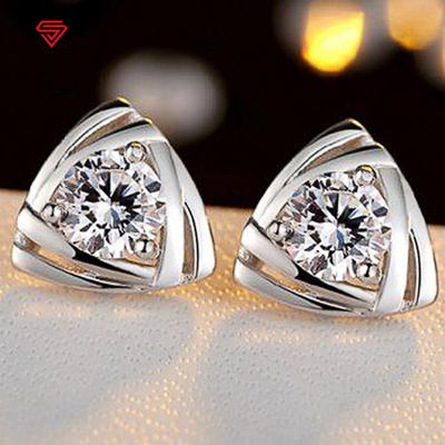 Orecchini a bottone a forma di triangolo geometrico da donna, in metallo placcato argento, con solitario CZ, gioielli versatili alla moda