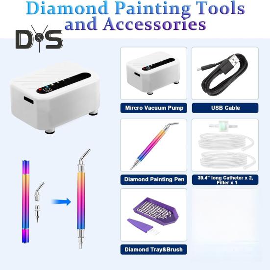 Rhinestones Vacuum Brush Portable USB-C Charging 3 Suction Levels Drill Disk Brush Wax-Free Rhinestones Painting Tool