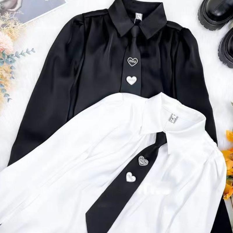 Casual Heart Print Zippers Tie Stage Performances Neck Tie Artistic Youth Tie for Female Student