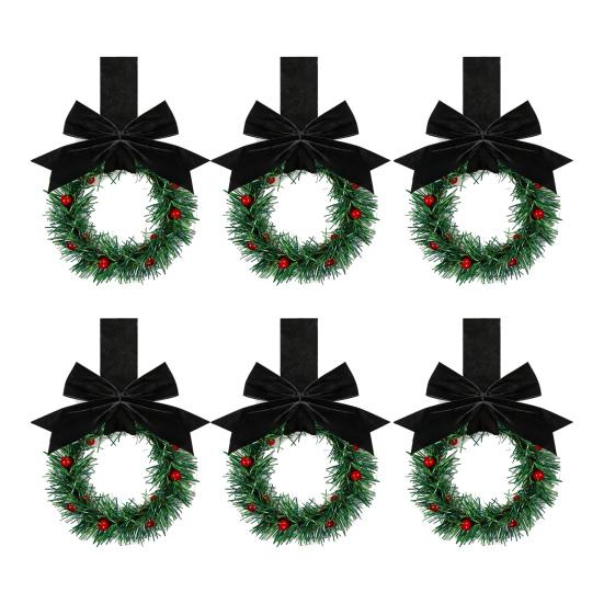 Christmas Mini Cabinet Wreath with Ribbon Bows Red Berries Artificial Small Kitchen Wreath for Window Wall Front Door Farmhouse Xmas Decor