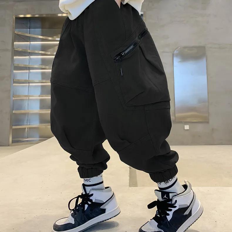 Jungen Frühlings-/Herbst-Freizeit-Entspannte Passform Arbeitskleidungshose Übergroße Kinder Bündchen Sportliche Lange Hose