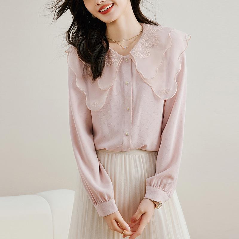 

Новая осенняя вышитая двухслойная рубашка с кукольным воротником, литературная рубашка для женщин, замедляющая старение 2XL