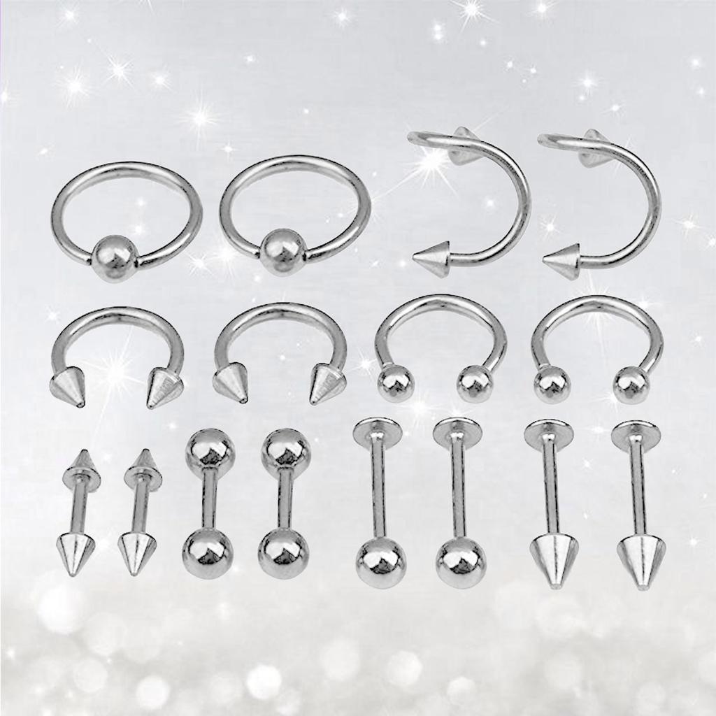 16Pcs Tongue Ring Set Stunning Surgical Steel Body Spiral Mixed Piercing Jewelry Ideal for Party Banquet Women Piercing