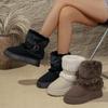 Ladies' Fashionable Color Low Heel Leather Face Round Toe Mid Top Boots
