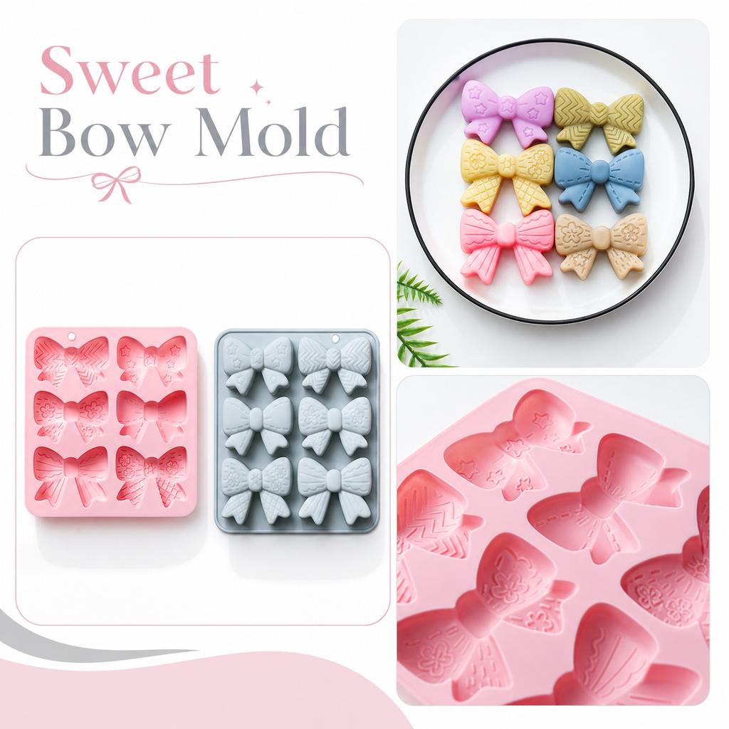 Silicone Bow Tie Mold Flexible Non-Stick Baking Mold for Candy Chocolate Ice Cubes Soap Making with Six Cavities Durable Heat Resistant
