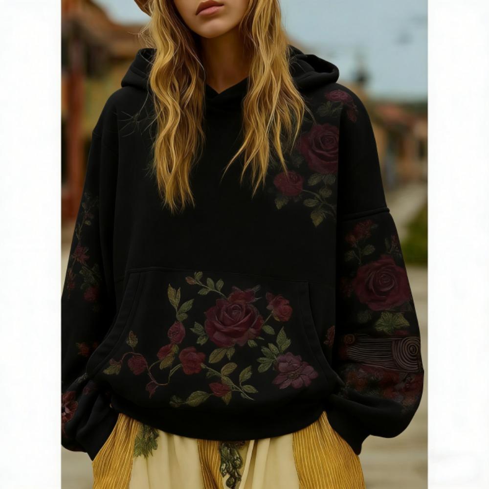 Frühling Herbst Bohème Stil Floral 3D Druck Hoodie Damen Lässig Europäisch Amerikanisch Hoodie Streetwear Sweatshirt Damen Kleidung Oberteil