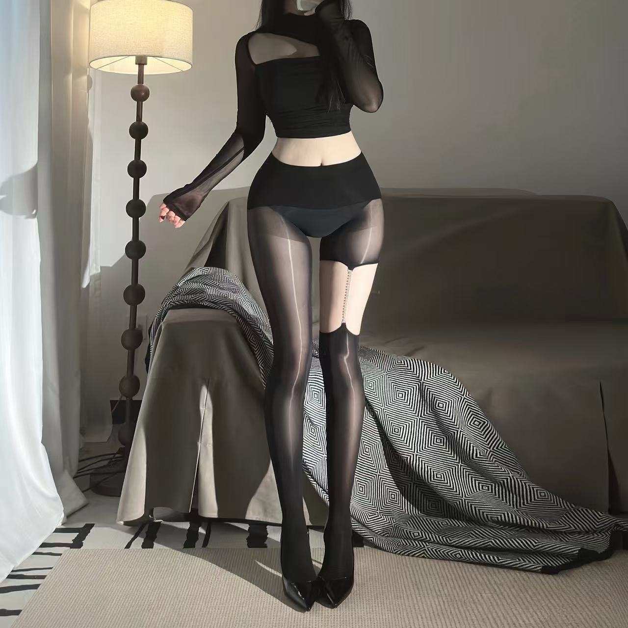 

Slim sexy black silk pantyhose black shiny stockings women s tall extended black silk aurora seamless crotch jumpsuit one size [80-130]