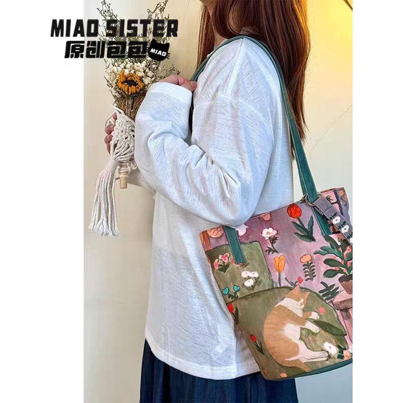 (Special clearance) Oil painting sofa cat messenger bag women s bucket bag women s new shoulder daily commute