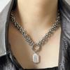Geometric Square Freshwater Pearls Pendant Choker Chain Necklace Portable for Women Vintage Inspire Baroque Styles