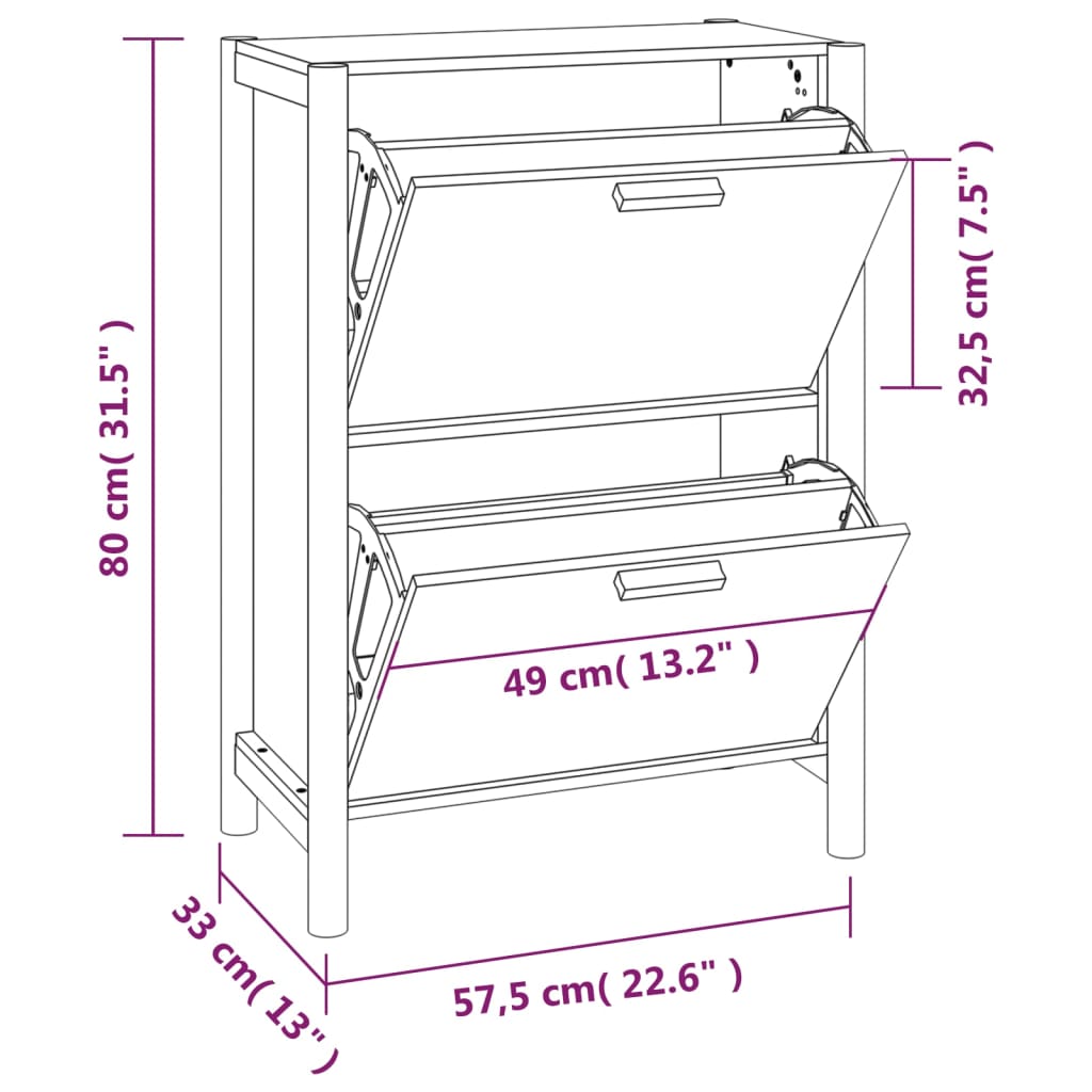 Shoe Cabinet White 57.5 X 33 X 80 Cm Engineered Wood