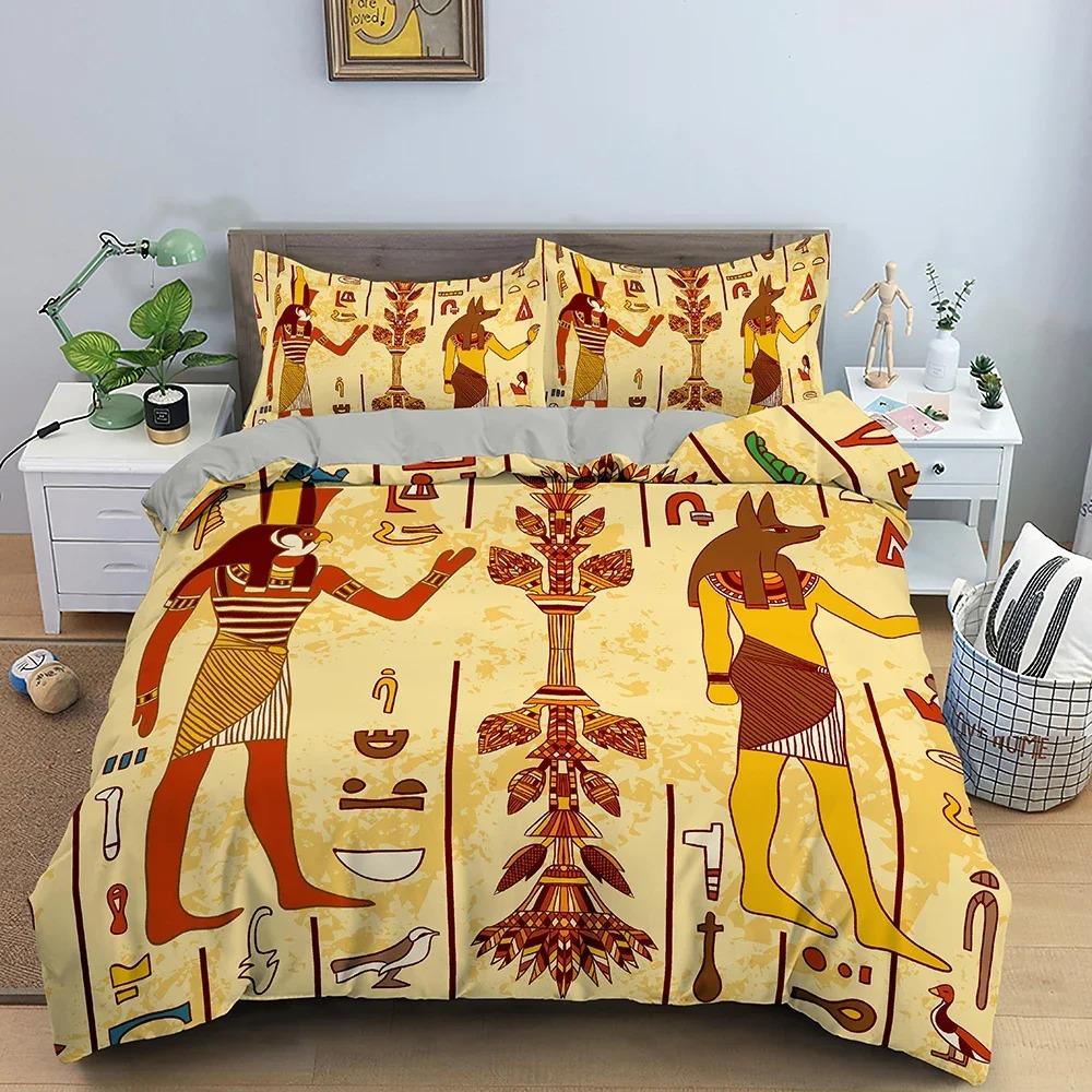 

Elegant Durable Egyptian Print 3D Ancient Egypt Tribe Decor for Adult Women Size Polyester King Comforter Comforter (quilt)-EU Single(135*200cm)3pcs