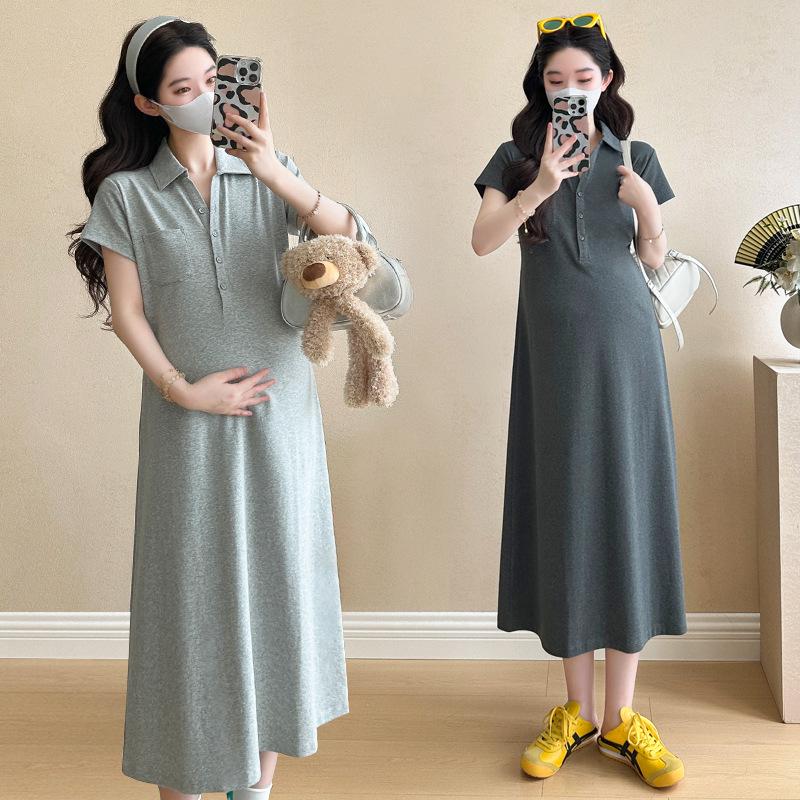 Chic Maternity Summer POLO Collar Slimming T-Shirt Dress