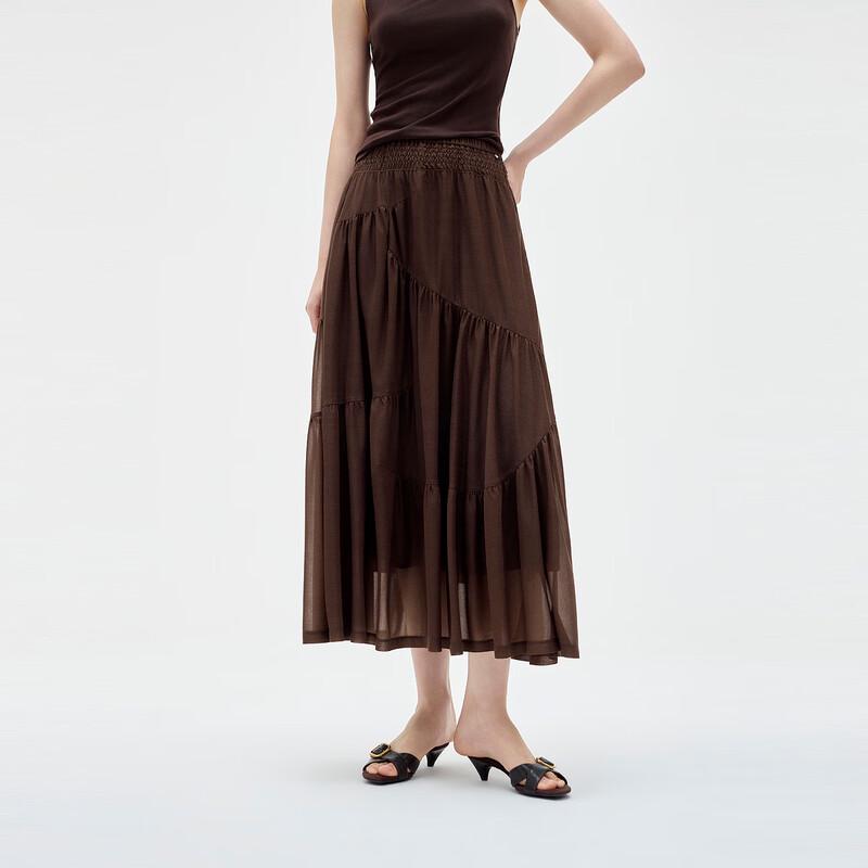 ELLE Women s Retro High-Waist Pleated Chiffon A-Line Skirt M