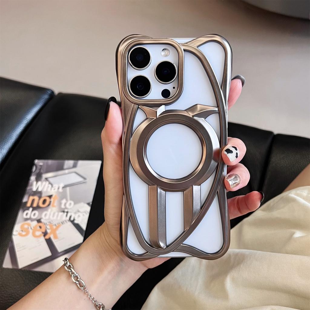 For iPhone 16 Pro Max Matte Case Compatible with MagSafe Frameless Electroplated Hollow Design TPU Phone Cover