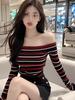 Tshirt Oversize Oneword Collar Long Sleeve With Embroidery For Spring Style