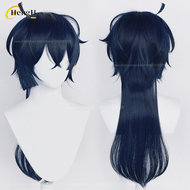 In Stock Anime Vanitas Synthetic Unisex 65cm Blue Black Cosplay Anime Wig And Earrings Heat Resistant Hair Halloween Party Wigs