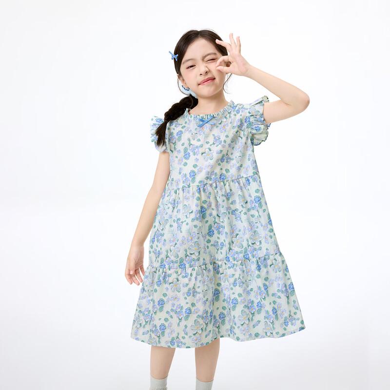 Girls' Summer Floral Ruffle Trim Flutter Sleeve Dress