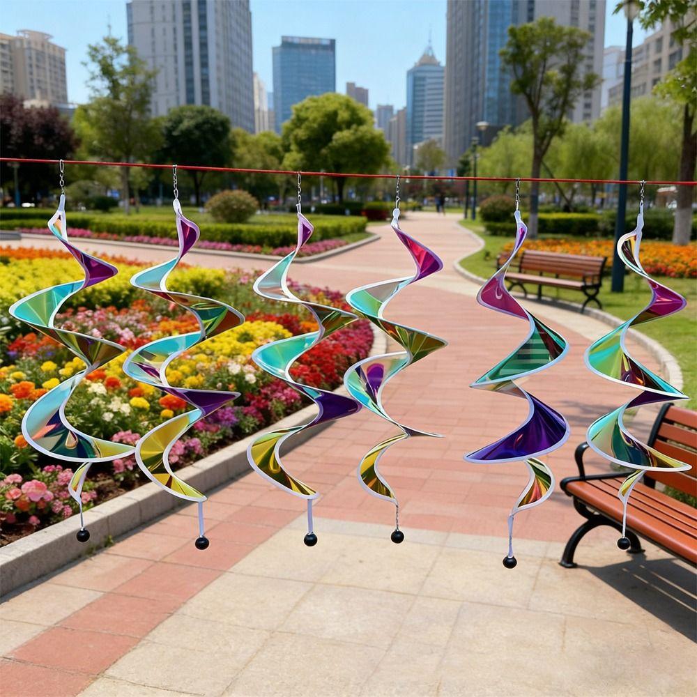 Colorful Wind Strips Outdoor Hanging Decorations Rainbow Spiral Rotating Sequins Wind Spinner Plastic Material Windmill Decor