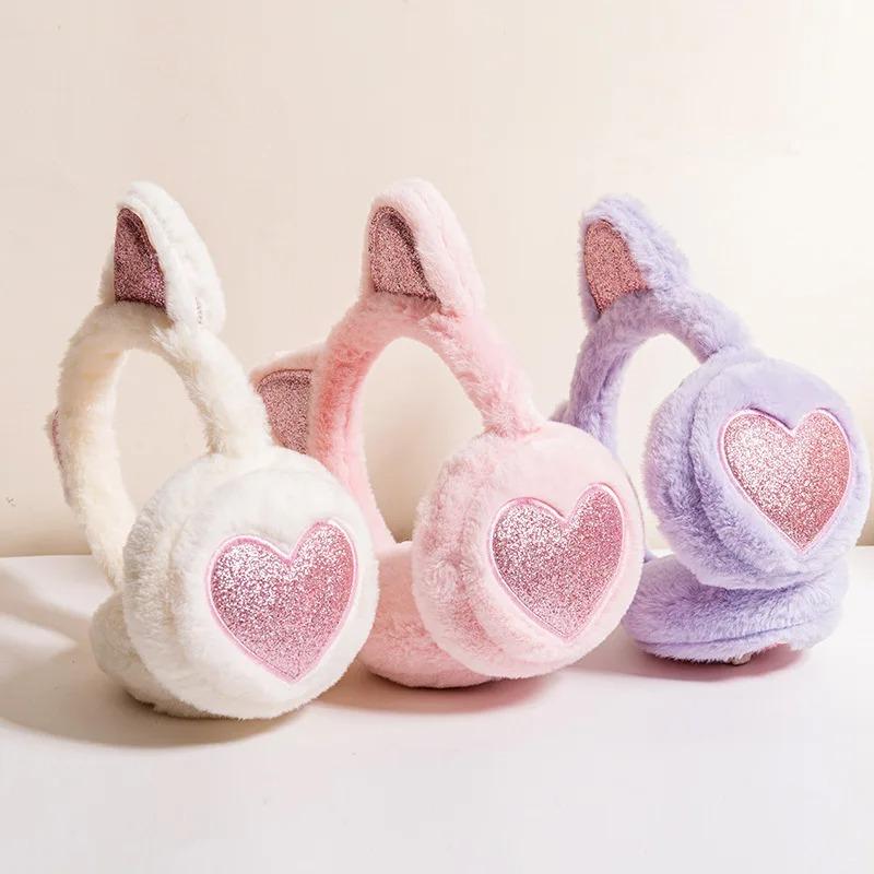 1PC Fashion Solid Earflap Cute Glitter Cat Ear Earmuff Soft Plush Warmer Winter Warm for Women Men Outdoor Cold Protection
