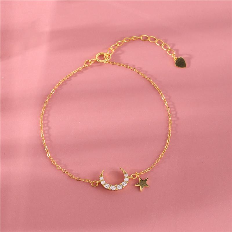 

925 Sterling Silver Zircon Moon Star Bracelet Simple Temperament 14k Gold Plated Bracelet for Women Jewelry Accessories 15 3cm золотий