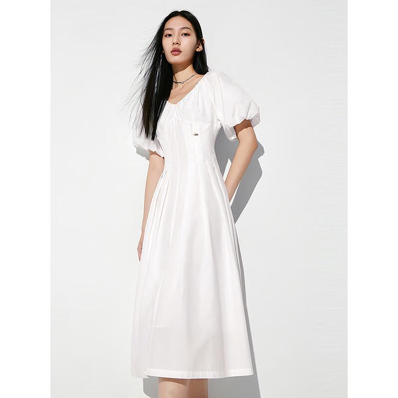 Peacebird Women's V-Neck French Elegant Waist-Cinching Summer Midi Dress