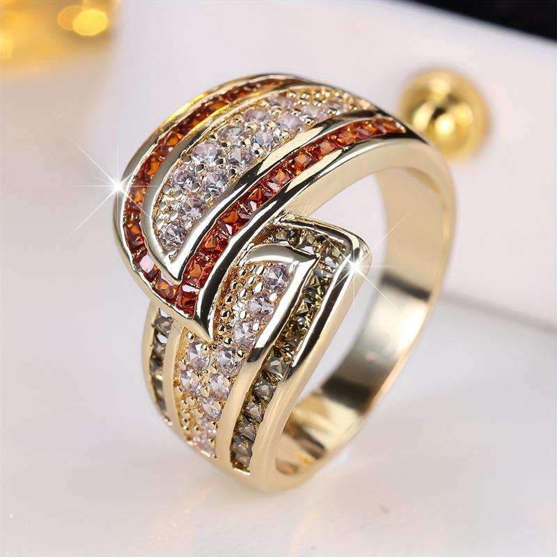 Luxus Gold Farbe Geometrische Zirkon Ring für Frauen Mädchen, Verlobung, Hochzeit Ring Partei Schmuck Geschenk