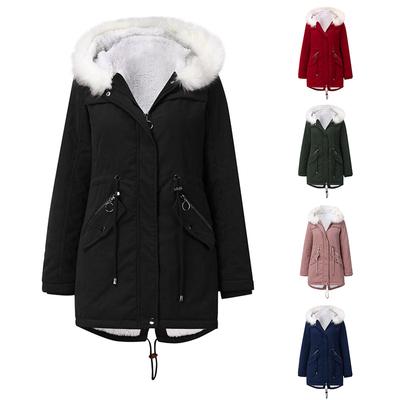 Women's Winter Coat White Fur Collar Parka Mid-length Hooded Winter Warm Velvet Coat