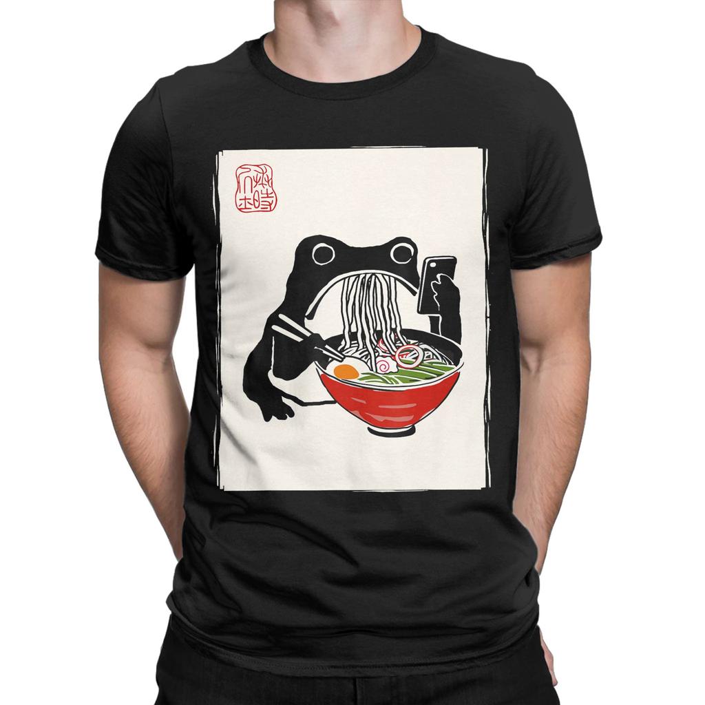 Men Funny Grumpy Frog Ramen Kawaii Ink Painting Japanese T Shirt Cotton Clothing Funny Short Sleeve Round Collar Tees TShirts