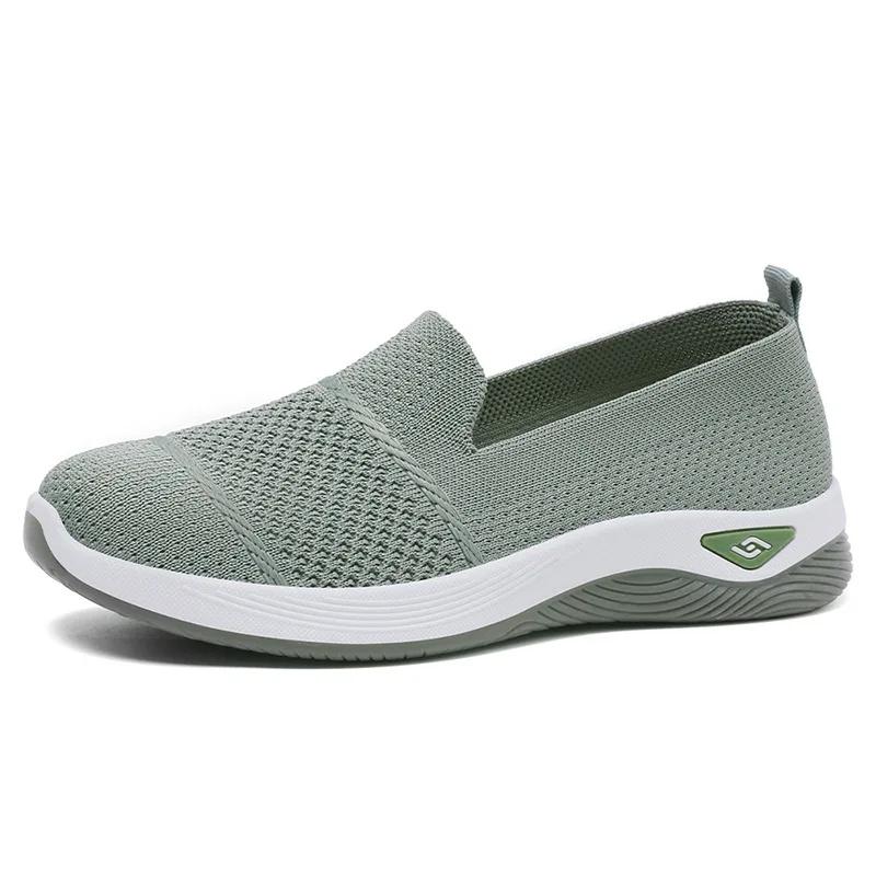 2025 Breathable Wedge Heel Loafers Women Spring Summer Slip On Knitted Sports Shoes Woman Anti Slip Soft Sole Walking Shoes Lady