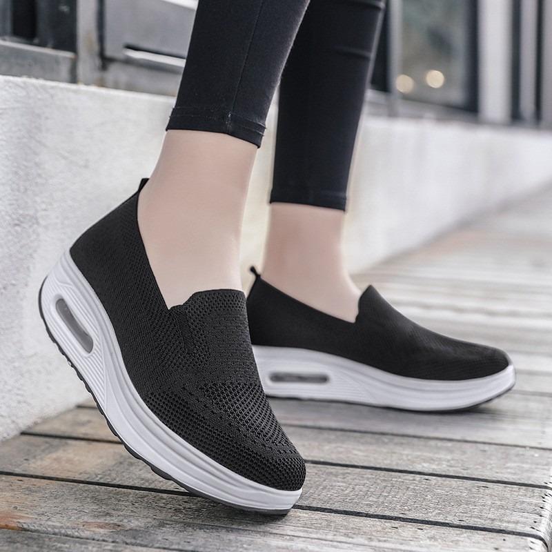 Large size women's shoes spring and summer fly-woven mesh breathable platform casual shoes one pedal mother shoes hot