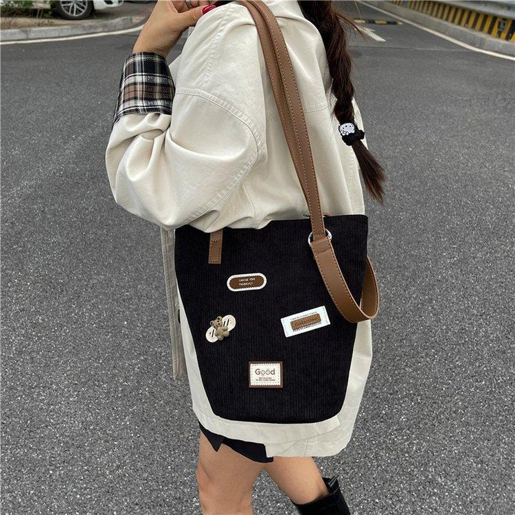 Corduroy Bucket Bag 2026 Casual Women's Simple Temperament Versatile Korean New Niche Design Shoulder Bag
