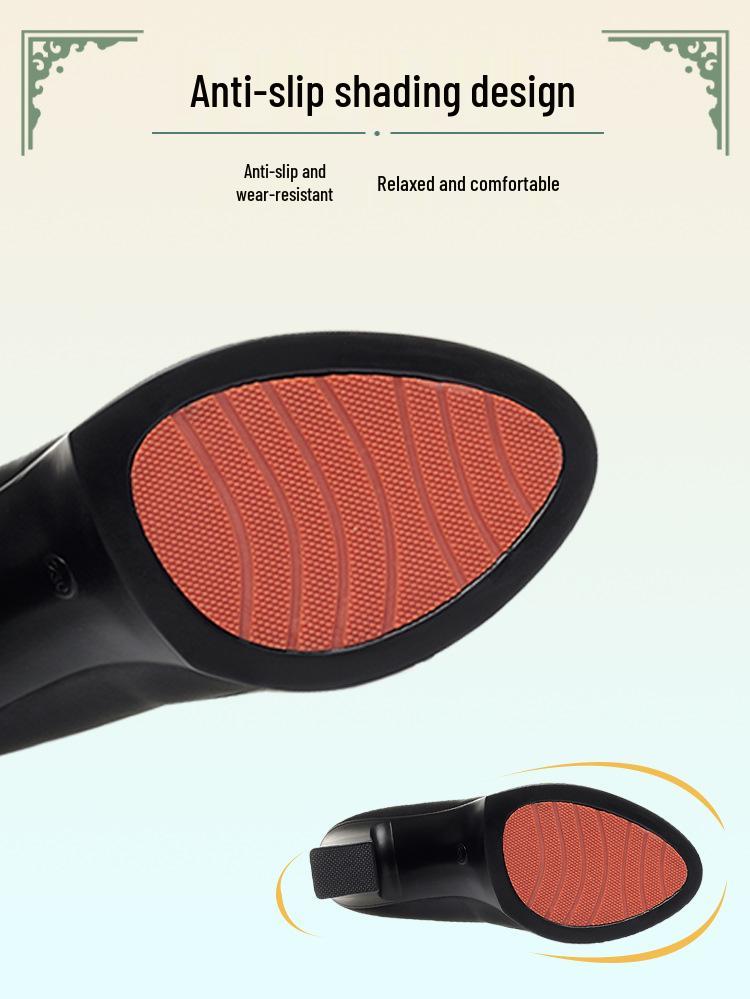 2024 Spring Women's Chunky Heel Platform Pointed Toe Leather Shoes