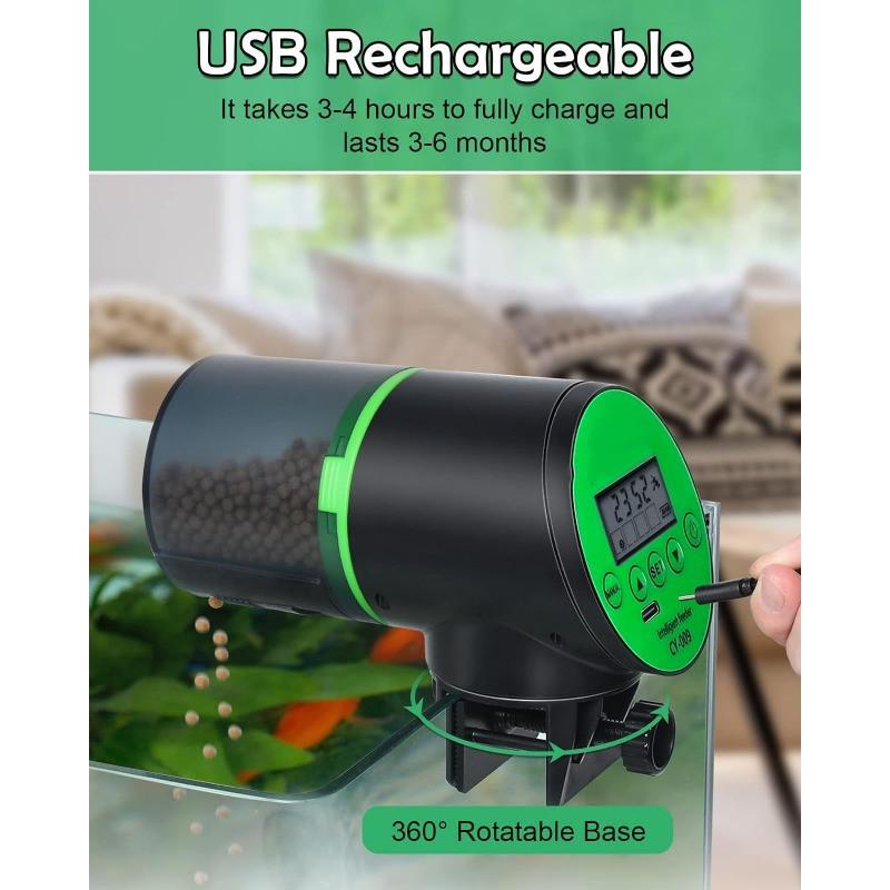 Automatic Fish Feeder for Aquarium - Auto Fish Food Dispenser Rechargeable for Fish Tank Vacation Fish Feeder Timer with USB Charger Cable